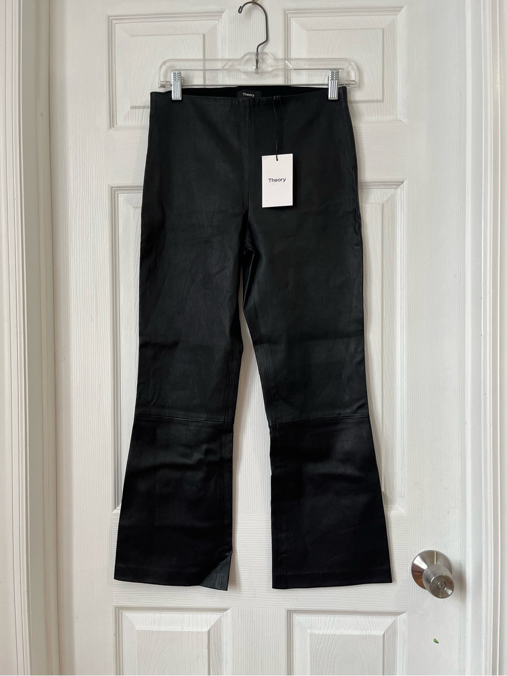 Theory Black Bristol lamb Leather high rise Flare Pants size 6